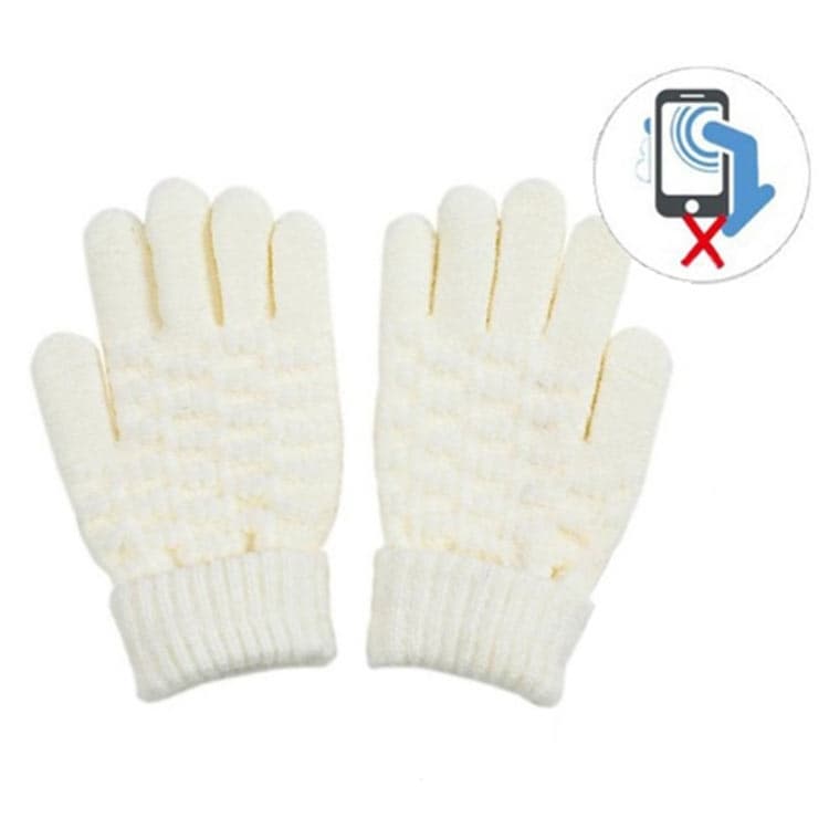 Winter Touch Screen Gloves Women Men Warm Stretch Knit Mittens Imitation Wool Thicken Full Finger Gloves(Kids White)