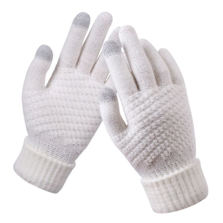 Guanti Touch Screen Invernali Donna Uomo Caldi Elastici a Maglia Imitazione Lana Spessi Guanti a Dita Intere (Bianco)