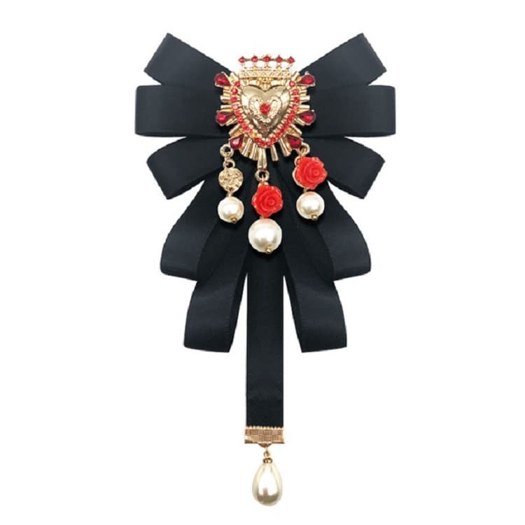 Spilla a forma di cuore con diamante e fiocco a cravatta in stile donna, versione: fibbia a spillo (nero)