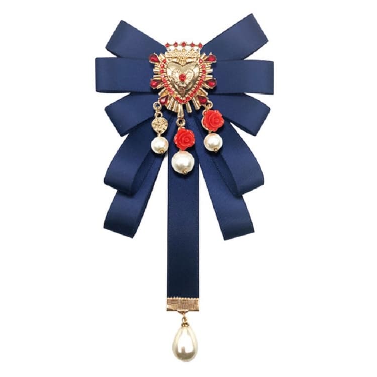 Spilla a fiocco a forma di cuore con diamante e perla per abbigliamento donna, stile: versione con spilla (blu)
