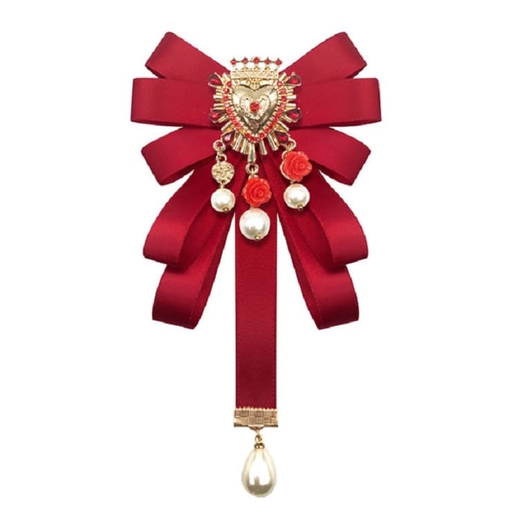 Spilla a forma di cuore con diamante e fiocco a cravatta per donna, stile: versione con spilla (rosso)