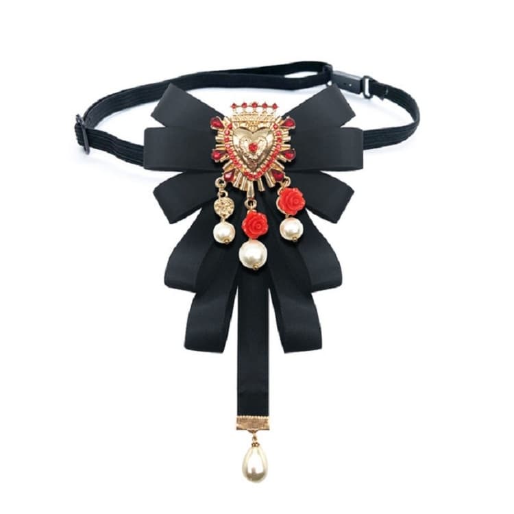 Spilla a forma di cuore con diamante e fiocco a cravatta per donna, accessori per abbigliamento, stile: versione cintura a cravatta (nero)