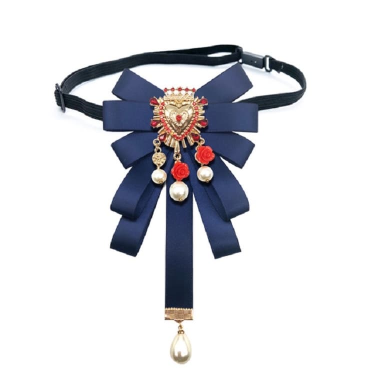 Spilla a forma di cuore con diamante e fiocco a cravatta per donna, stile donna, versione cintura (blu)