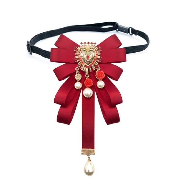 Spilla a fiocco a forma di cuore con diamante e cravatta per donna, accessorio per abbigliamento, stile: versione cintura a cravatta (rosso)
