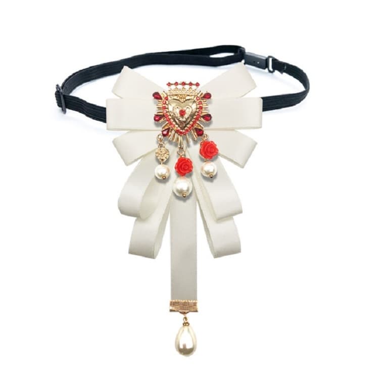 Spilla a fiocco a forma di cuore con diamante e perle, stile donna, accessori per abbigliamento, versione cintura (bianco)
