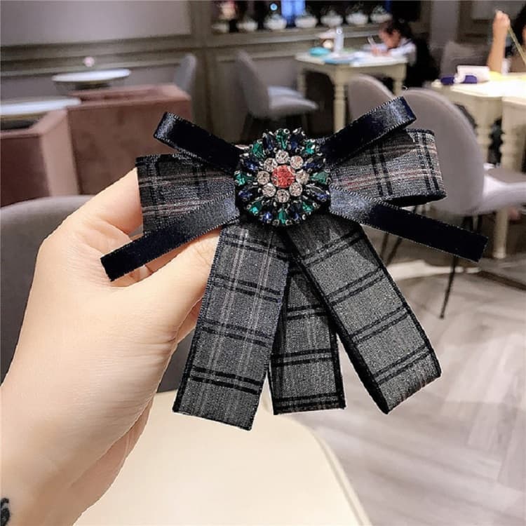 Accessori per camicia con fiocco a rombi e nodo a farfalla fresco da donna (Blu scuro)
