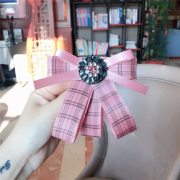 Accessori per camicia con fiocco a quadri fresco e fiocco a diamante per donna (Rosa)