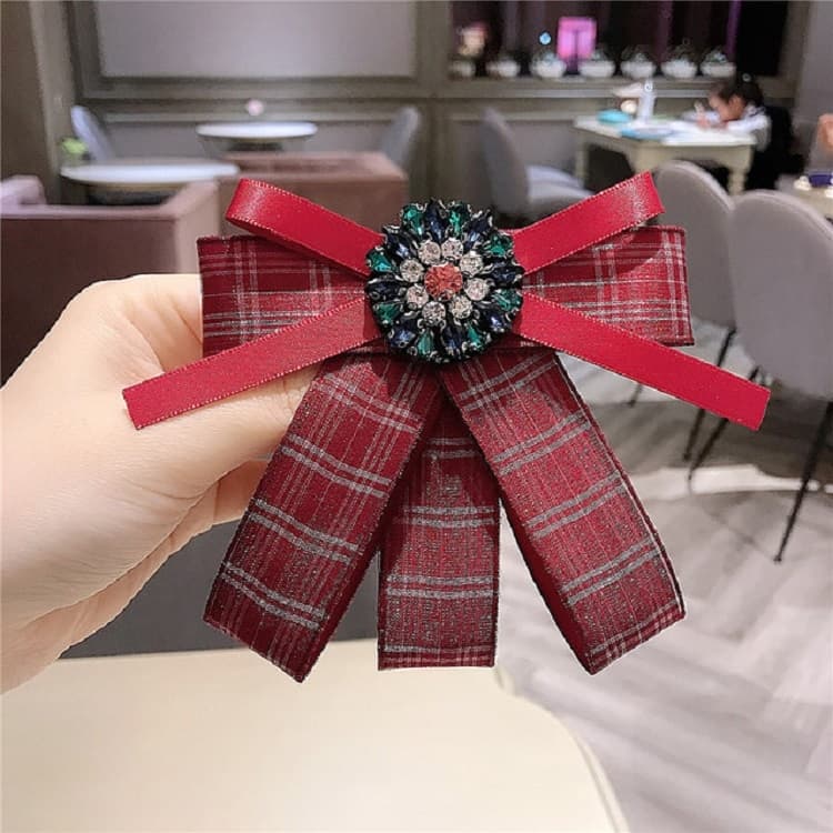 Spilla a fiocco fresco da donna con nodo a diamante, accessorio per camicia (Rosso)