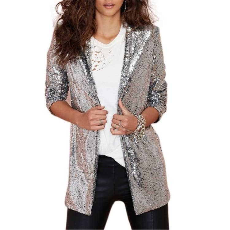 Women Sequined Suit Jacket Without Buckle Stage Clothing