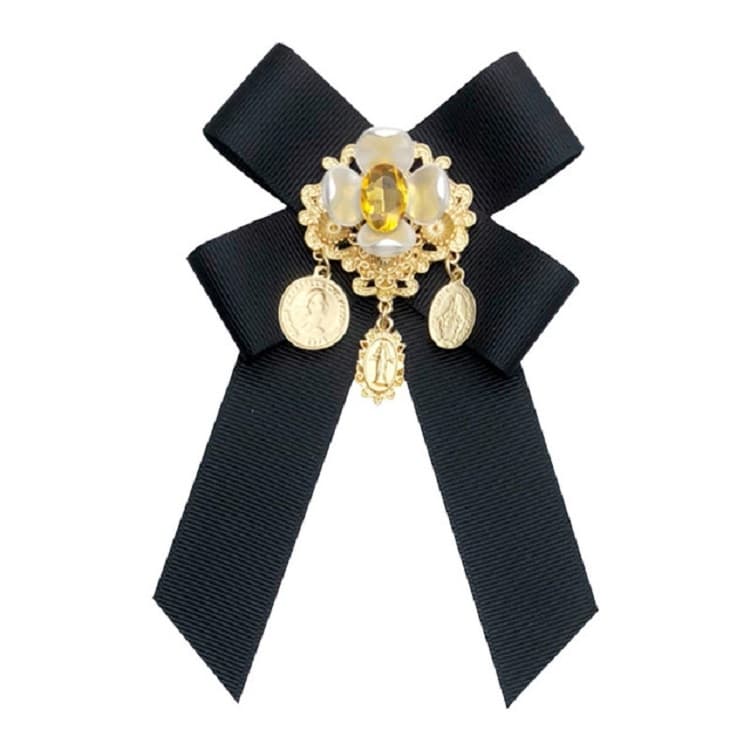 Spilla a fiocco con nodo a fiocco e diamanti vintage per donna, accessori per abbigliamento, stile: versione con fibbia a spillo (nero)