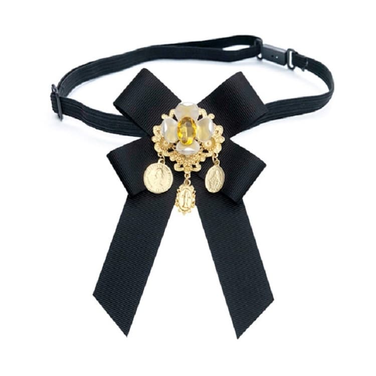 Spilla a fiocco con diamante e nodo a fiocco vintage per donna, accessori per abbigliamento, stile: cinture a cravatta (nero)