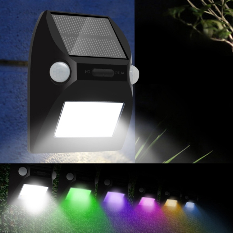 0.8W 12 LEDs SMD 5050 RGB Dual Head Solar Power Motion Sensor LED Wall Light Outdoor Light with Solar Panel