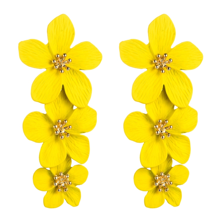 1 Pair Multilayer Flower Earrings Alloy Paint Long Earrings(Yellow)