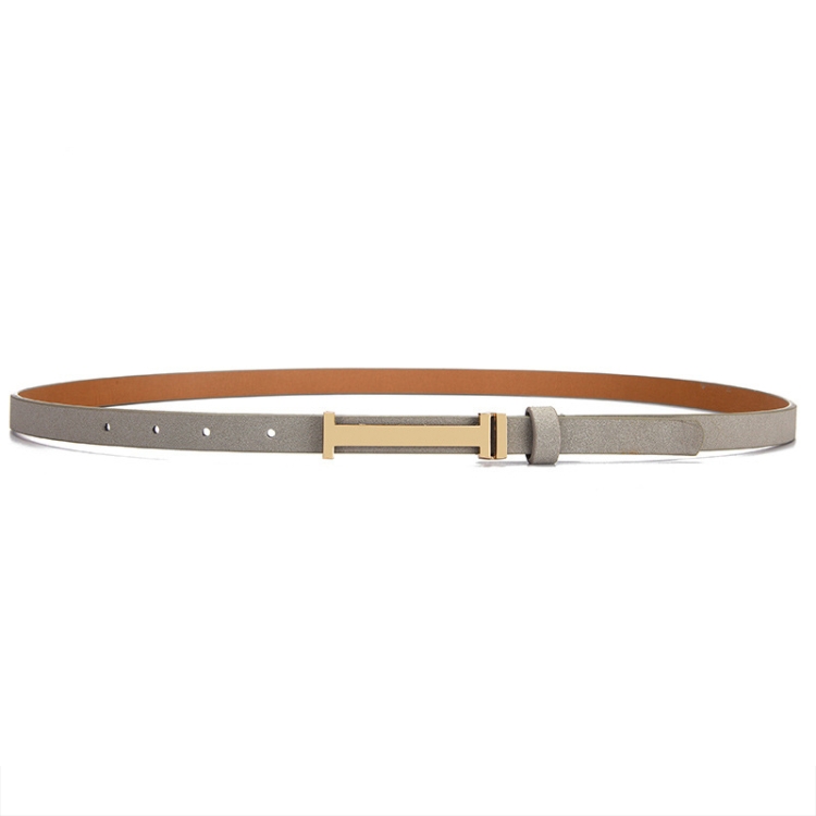 100cm Women Adjustable Leather Decorative Belt Casual Jeans Gold Buckle Thin Belt(Grey)