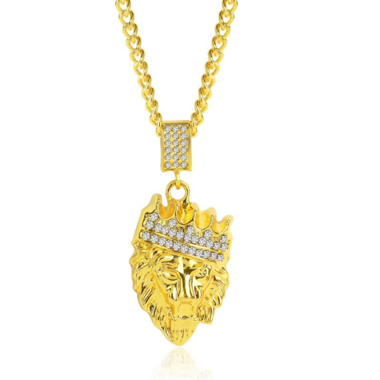 1010401202 Crown Lion Head Exaggerated Hip Hop Style Necklace Collarbone Chains
