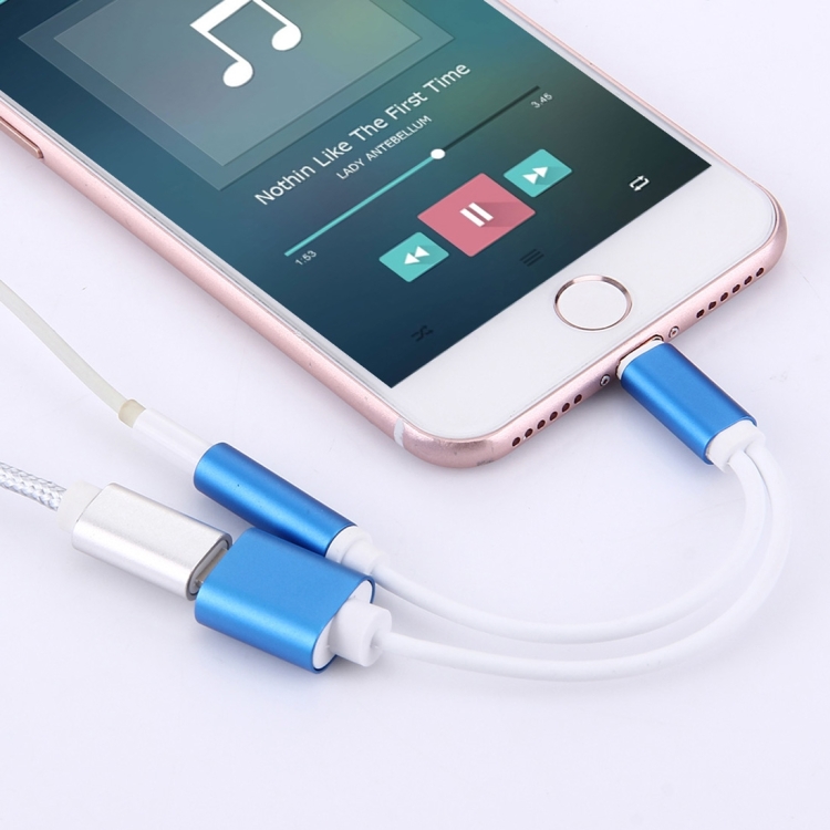 10cm 8 Pin Female & 3.5mm Audio Female to 8 Pin Male Charger Adapter Cable for iPhone 7 & 7 Plus, iPhone 6s & 6s Plus, iPhone 6 & 6 Plus, Support iOS 10.3.1(Blue)
