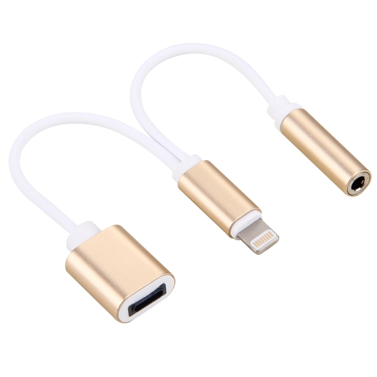 10cm 8 Pin Female & 3.5mm Audio Female to 8 Pin Male Charger Adapter Cable for iPhone 7 & 7 Plus, iPhone 6s & 6s Plus, iPhone 6 & 6 Plus, Support iOS 10.3.1(Gold)