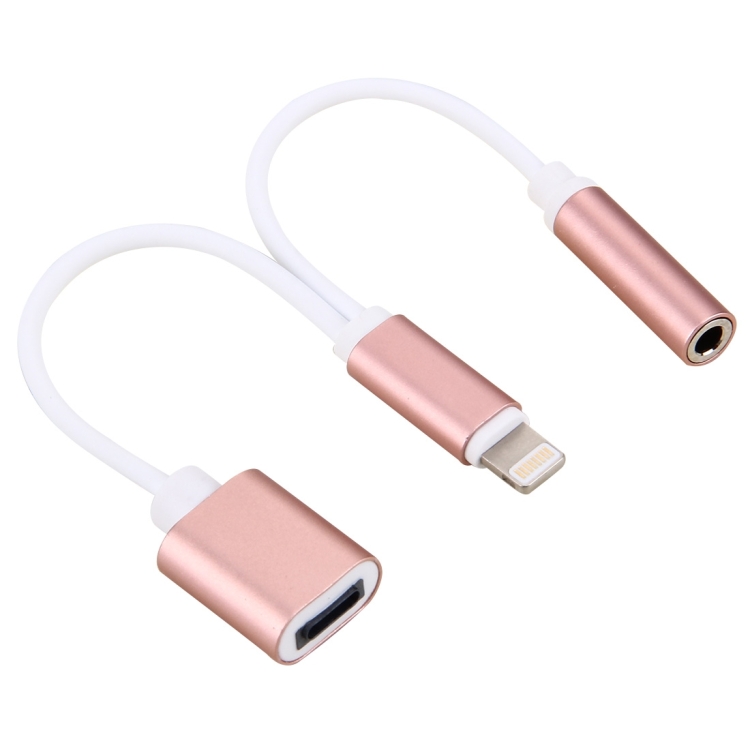 10cm 8 Pin Female & 3.5mm Audio Female to 8 Pin Male Charger Adapter Cable for iPhone 7 & 7 Plus, iPhone 6s & 6s Plus, iPhone 6 & 6 Plus, Support iOS 10.3.1(Rose Gold)