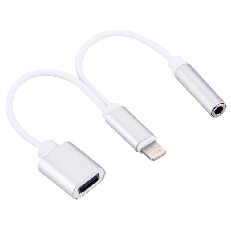 10cm 8 Pin Female & 3.5mm Audio Female to 8 Pin Male Charger Adapter Cable for iPhone 7 & 7 Plus, iPhone 6s & 6s Plus, iPhone 6 & 6 Plus, Support iOS 10.3.1(Silver)