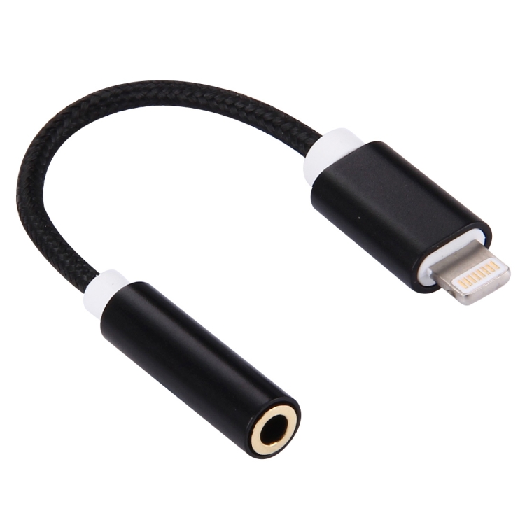 10cm Woven Style 8 Pin Male to 3.5mm Audio Female Adapter Cable for iPhone 7 & 7 Plus, Support Call Function, Not Support iOS 10.3.1 or Above Mobile Phones(Black)
