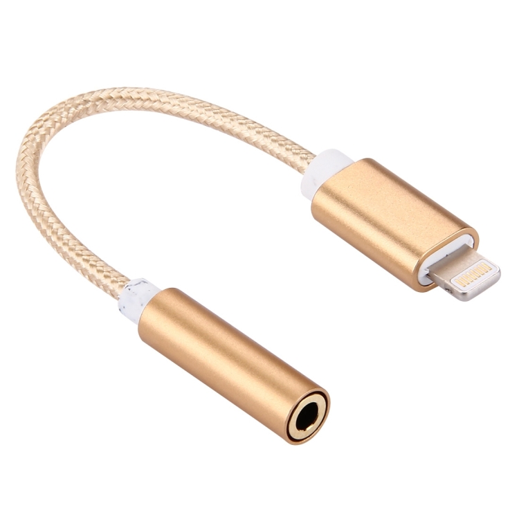 10cm Woven Style 8 Pin Male to 3.5mm Audio Female Adapter Cable for iPhone 7 & 7 Plus, Support Call Function, Not Support iOS 10.3.1 or Above Mobile Phones(Gold)