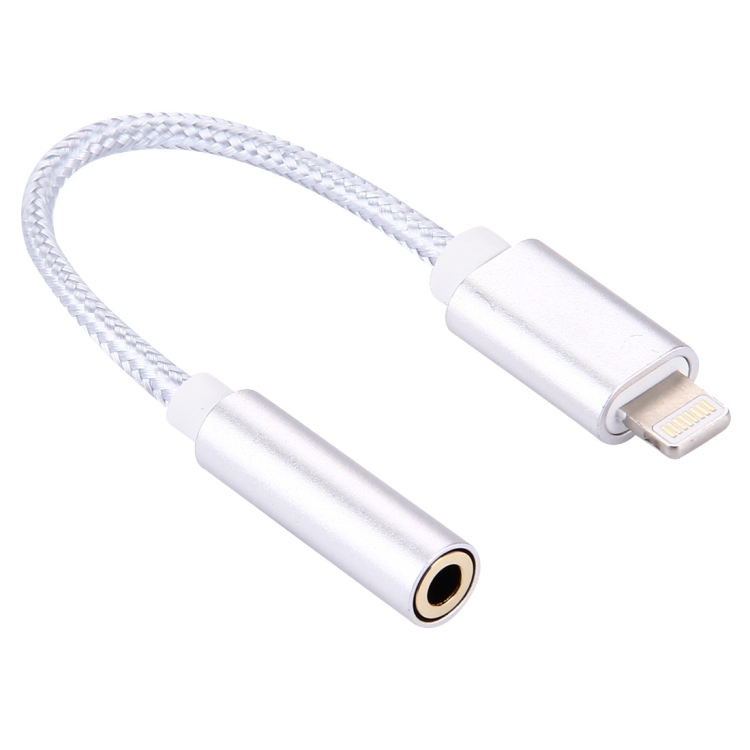 10cm Woven Style 8 Pin Male to 3.5mm Audio Female Adapter Cable for iPhone 7 & 7 Plus, Support Call Function, Not Support iOS 10.3.1 or Above Mobile Phones(Silver)