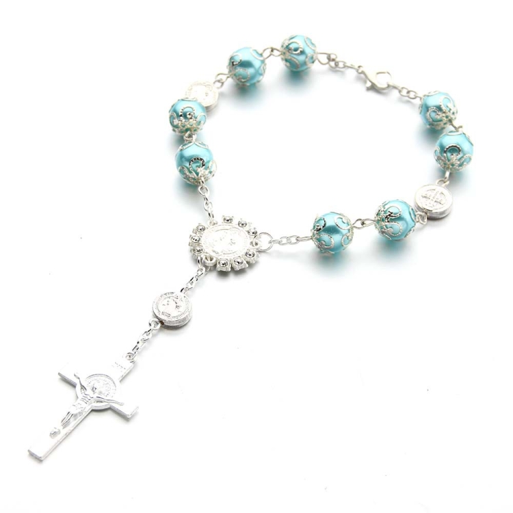 10MM Glass Pearl Beaded Bracelet with Torus, Color: Blue