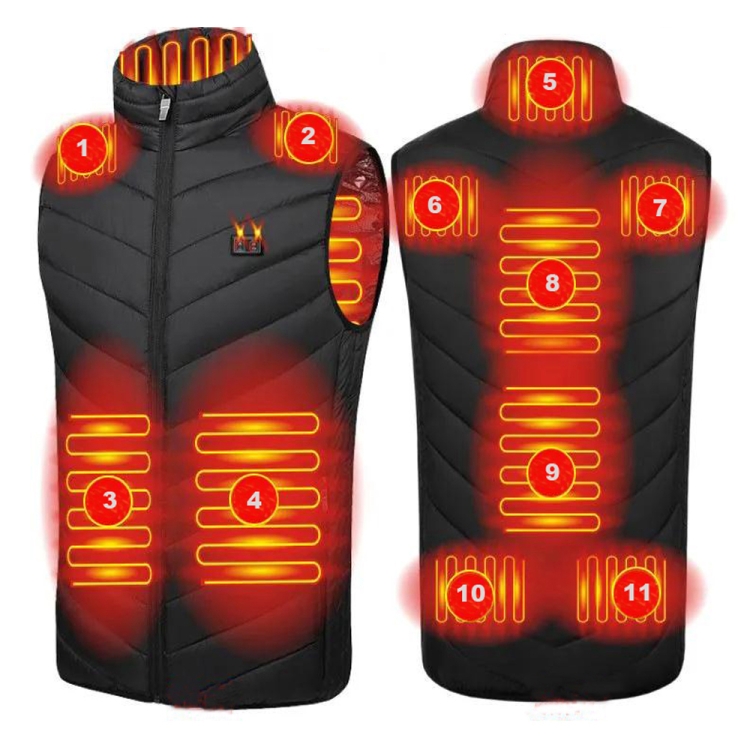 11 Area Double Control Black USB Electric Heating Undershirt Intelligent Warm Vest(XXL)