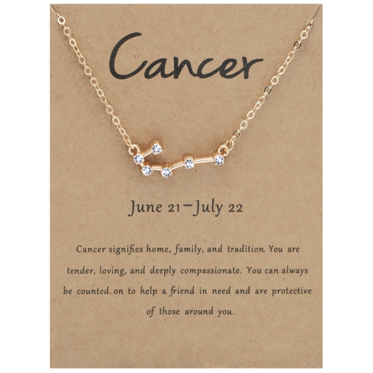 12 Zodiac Signs With Diamonds Necklace Card Rhinestones Collarbone Chain Pendant, Style: Cancer Golden