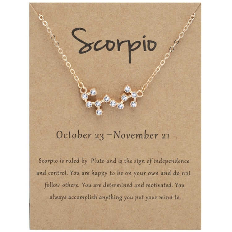 12 Zodiac Signs With Diamonds Necklace Card Rhinestones Collarbone Chain Pendant, Style: Scorpio Golden