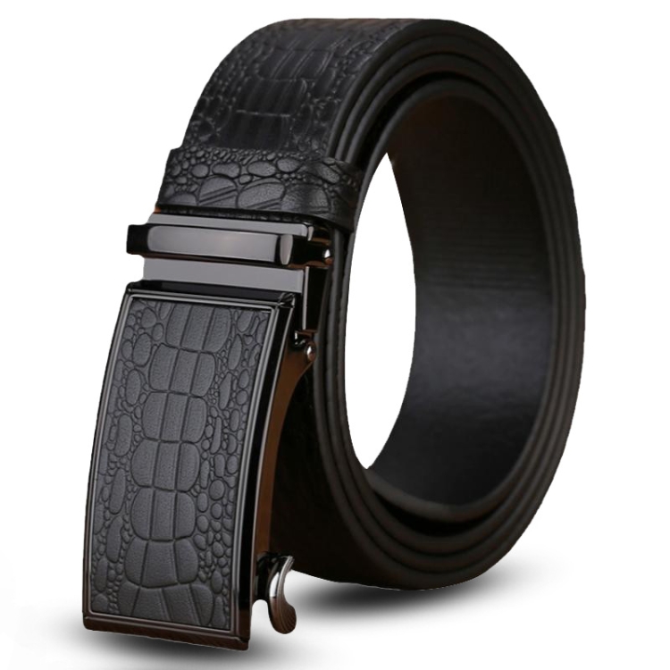 125cm Crocodile Pattern Leather Men Business Belt Without Buckle(Black)