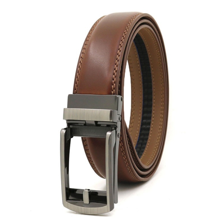 125cm Second Layer Cowhide Men Business Belt Automatic Buckle Belt(Light Brown)