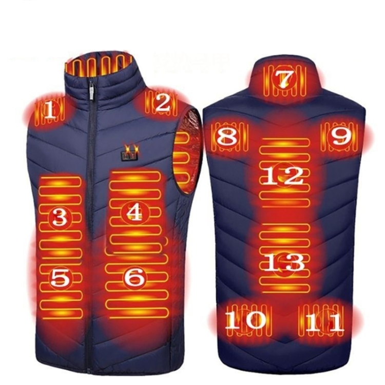 13 Area Double Control Blue USB Electric Heating Undershirt Intelligent Warm Vest(4XL)