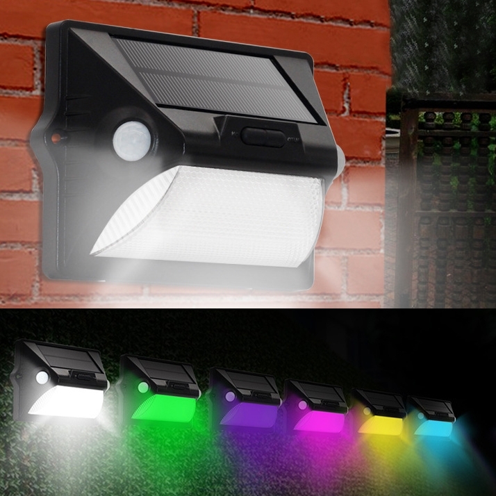 1.3W 12 LEDs SMD 5050 RGB Dual Head Solar Power Motion Sensor LED Wall Light Outdoor Light with Solar Panel