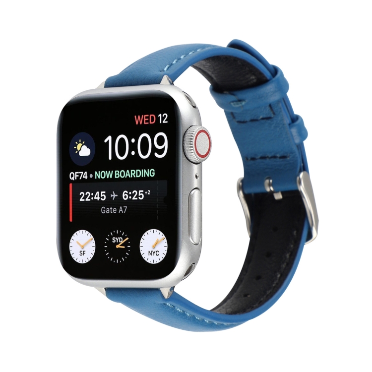 14mm Slim Genuine Leather Watch Band Watch Band For Apple Watch Series 9&8&7 41mm / SE 3&SE 2&6&SE&5&4 40mm / 3&2&1 38mm(Blue)