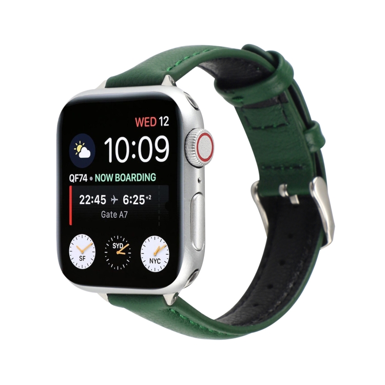 14mm Slim Genuine Leather Watch Band Watch Band For Apple Watch Series 9&8&7 41mm / SE 3&SE 2&6&SE&5&4 40mm / 3&2&1 38mm(Dark Green)