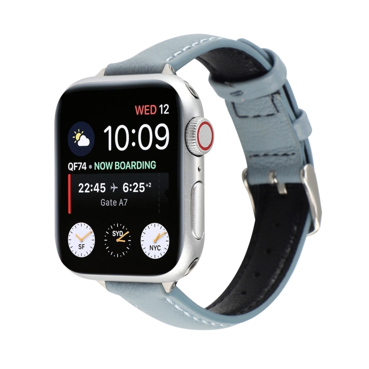 14mm Slim Genuine Leather Watch Band Watch Band For Apple Watch Series 9&8&7 41mm / SE 3&SE 2&6&SE&5&4 40mm / 3&2&1 38mm(Light Blue)