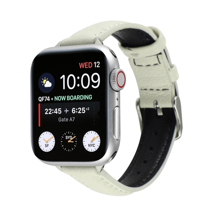 14mm Slim Genuine Leather Watch Band Watch Band For Apple Watch Series 9&8&7 41mm / SE 3&SE 2&6&SE&5&4 40mm / 3&2&1 38mm(White)