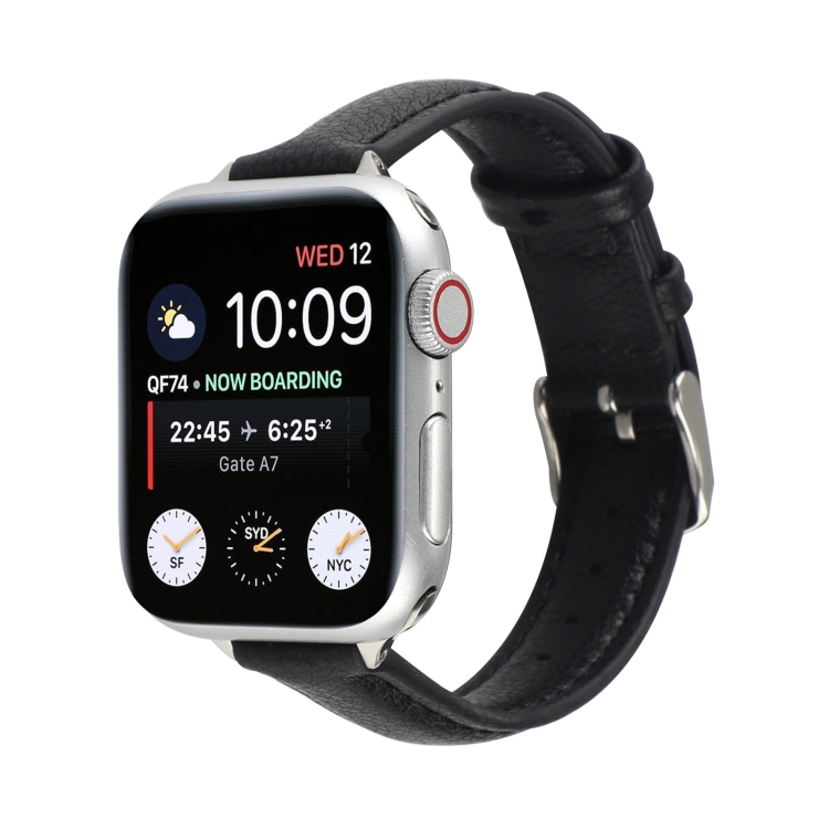 14mm Slim Genuine Leather Watch Band Watch Band For Apple Watch Ultra 49mm&Watch Ultra 2 49mm / Series 9&8&7 45mm / SE 3&SE 2&6&SE&5&4 44mm / 3&2&1 42mm(Black)