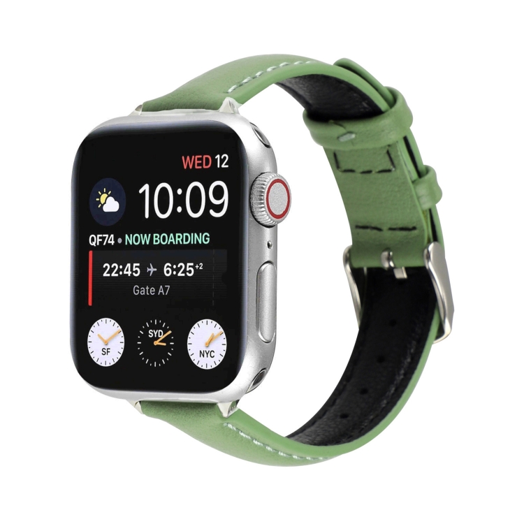 14mm Slim Genuine Leather Watch Band Watch Band For Apple Watch Ultra 49mm&Watch Ultra 2 49mm / Series 9&8&7 45mm / SE 3&SE 2&6&SE&5&4 44mm / 3&2&1 42mm(Green)