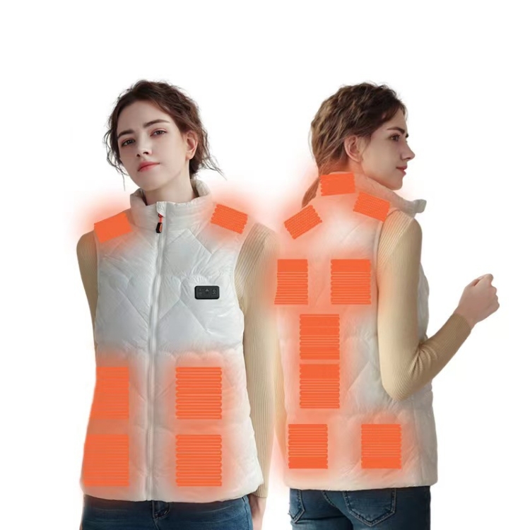 15 Areas Heated Shiny Vest For Women With 3 Independent Temperature Control, Size: XL(White)