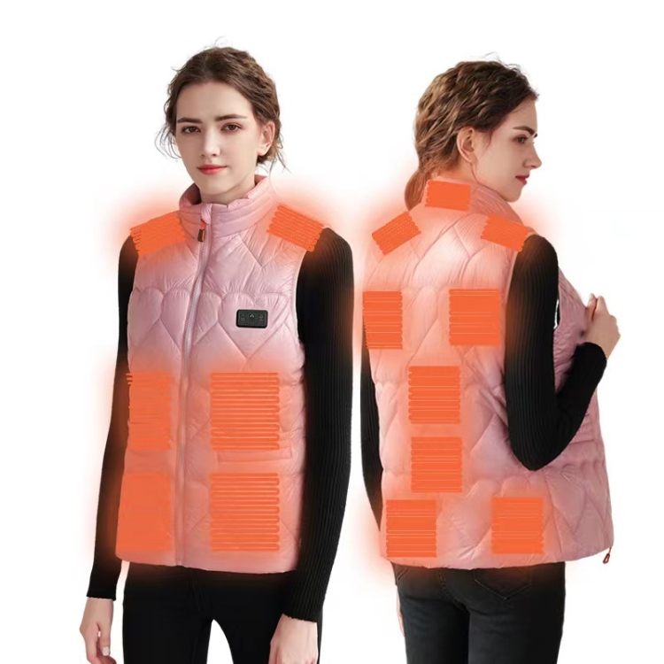 15 Areas Heated Shiny Vest For Women With 3 Independent Temperature Control, Size: XXXL(Pink)