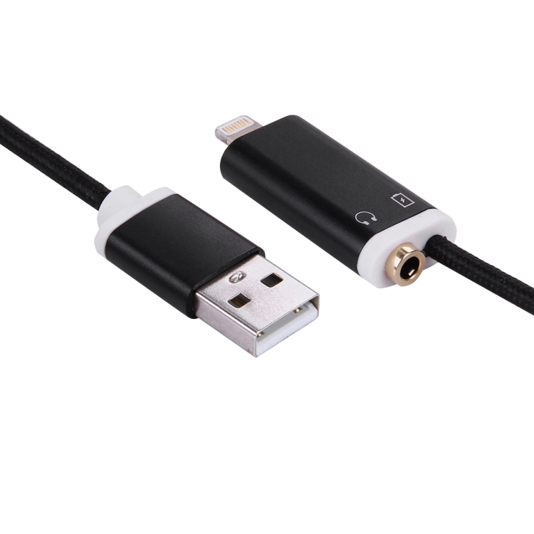 1m Wave Woven Style Metal Head 8 Pin Male to 3.5mm Female Audio & USB 2.0 Charger Cable for iPhone 7 & 7 Plus, iPhone 6s & 6s Plus, iPhone 6 & 6 Plus, and More Smartphones, Not Support iOS 10.3.1 or Above Mobile Phones(Black)