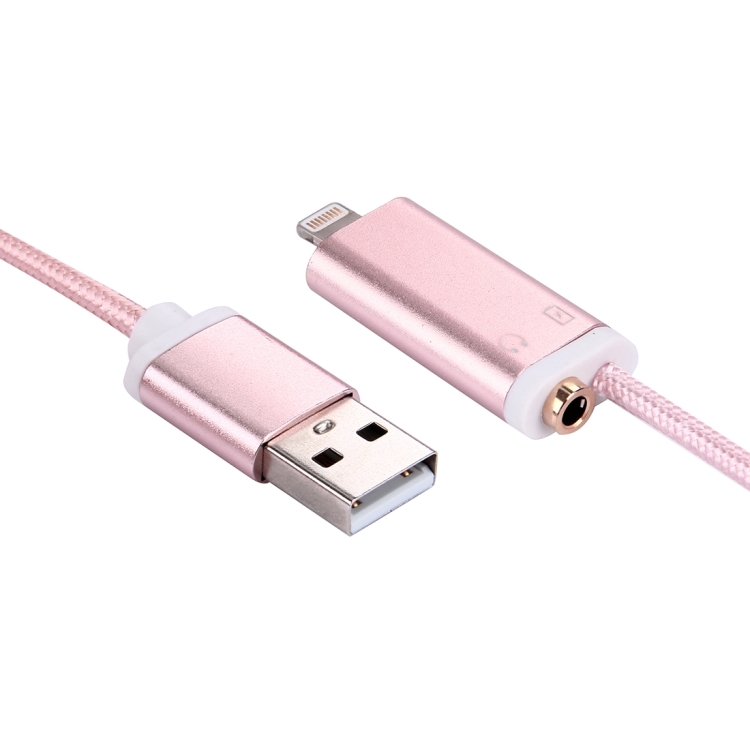 1m Wave Woven Style Metal Head 8 Pin Male to 3.5mm Female Audio & USB 2.0 Charger Cable for iPhone 7 & 7 Plus, iPhone 6s & 6s Plus, iPhone 6 & 6 Plus, and More Smartphones, Not Support iOS 10.3.1 or Above Mobile Phones(Rose Gold)