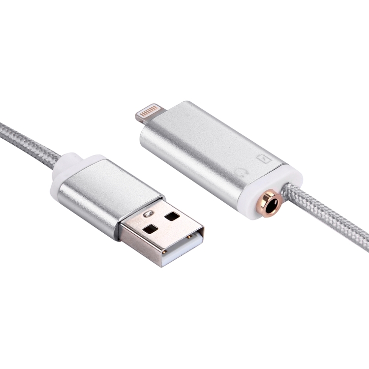 1m Wave Woven Style Metal Head 8 Pin Male to 3.5mm Female Audio & USB 2.0 Charger Cable for iPhone 7 & 7 Plus, iPhone 6s & 6s Plus, iPhone 6 & 6 Plus, and More Smartphones, Not Support iOS 10.3.1 or Above Mobile Phones(Silver)
