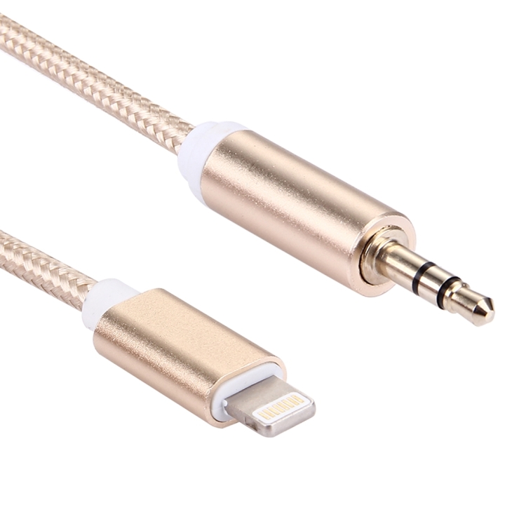 1m Weave Style Metal Head 8 Pin Male to 3.5mm Male Audio AUX Cable for iPhone 7 / iPhone 7 Plus / iPhone 6 & 6s / iPhone 6 Plus & 6s Plus, Not Support iOS 10.3.1 or Above Mobile Phone(Gold)
