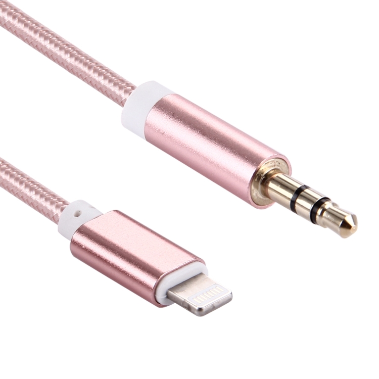 1m Weave Style Metal Head 8 Pin Male to 3.5mm Male Audio AUX Cable for iPhone 7 / iPhone 7 Plus / iPhone 6 & 6s / iPhone 6 Plus & 6s Plus, Not Support iOS 10.3.1 or Above Mobile Phones(Rose Gold)