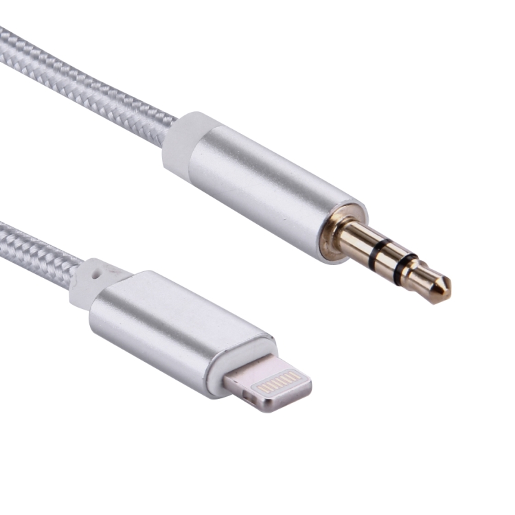 1m Weave Style Metal Head 8 Pin Male to 3.5mm Male Audio AUX Cable for iPhone 7 / iPhone 7 Plus / iPhone 6 & 6s / iPhone 6 Plus & 6s Plus, Not Support iOS 10.3.1 or Above Mobile Phones(Silver)
