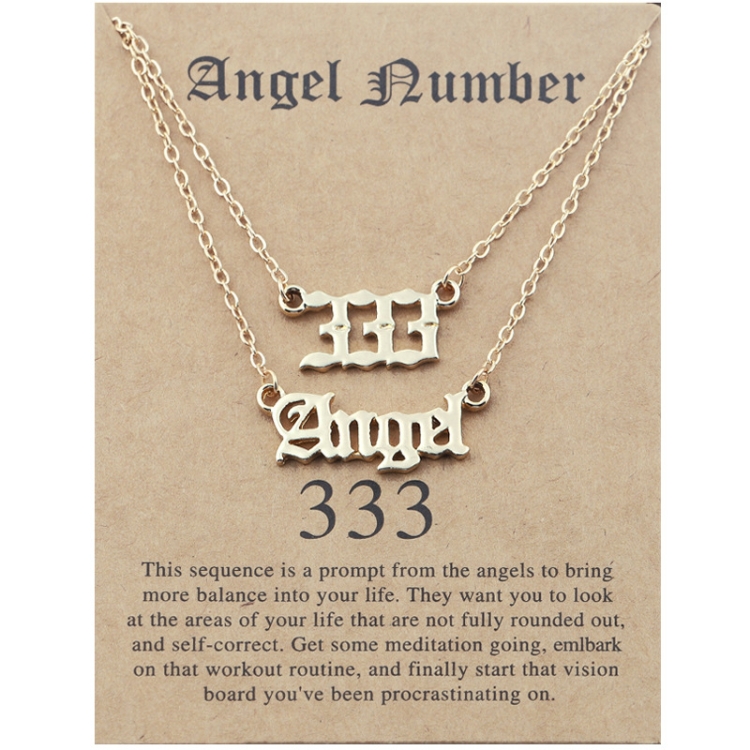 2 In 1 Angel Lucky Numbers Layered Necklace Set Women Collarbone Chain Jewelry, Style: Angel+3 Gold