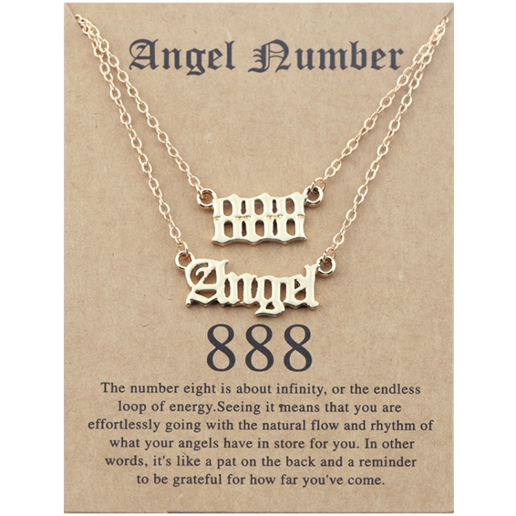 2 In 1 Angel Lucky Numbers Layered Necklace Set Women Collarbone Chain Jewelry, Style: Angel+8 Gold